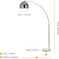 Teamson Home Arquer Arc Curved Standing LED Floor Lamp with Bell Shade & Marble Base, Modern Lighting in Chrome for Living Room, Bedroom or Dining Room