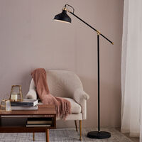 Teamson Home Mia Standard Task Floor Lamp with Black Shade, Adjustable Reading Spot Light, Modern Tall Lighting for Living Room or Office