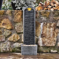 Teamson Home Garden Water Feature, Large Outdoor Straight Water Fountain, Indoor Slate Effect Modern Waterfall Ornament with Lights & Pump, Patio Decor - Stone Grey