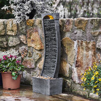 Teamson Home Garden Water Feature, Large Outdoor Curved Water Fountain, Indoor Slate Effect Modern Waterfall Ornament with Lights & Pump, Patio Decor - Stone Grey