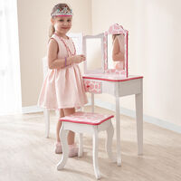 Fantasy Fields Gisele Dressing Tables Vanity Table With Mirror & Stool Animal Print TD-11670D - Pink / White