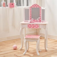 Fantasy Fields Gisele Kids Dressing Tables Vanity Table With Mirror & Stool Pink Polka Dot TD-11670F - Pink / White