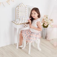 Fantasy Fields Gisele Kids Dressing Table Vanity Table With Mirror & Stool White Gold Polka Dots TD-11670M - White / Gold