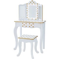 Fantasy Fields By Teamson Gisele Play Dressing Table/Vanity Set LED Light White/Gold TD-11670ML - White/Gold