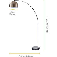 Teamson Home Arquer Arc Curved Standing LED Floor Lamp with Bell Shade & Marble Base, Modern Lighting in Antique Brass for Living Room or Dining Room