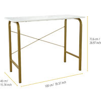 Teamson Home 40″ Bella Modern Wooden Home Office Computer Desk, Study Writing Table or Side Table with White Faux Marble Top and Brass Metal Frame