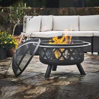 Black Garden and Patio Steel Relaxdays Fire Bowl with Spark Protection Diameter 75 cm Outdoor Fire Pit with Poker