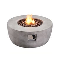 Teamson Home Outdoor Garden Concrete, Round, Propane Gas Fire Pit Table Burner, Smokeless Firepit, Patio Furniture Heater with Lava Rocks & Cover - Stone Grey