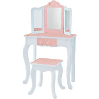 Fantasy Fields Gisele Kids Dressing Table Vanity Table With Mirror & Stool Twinkle Star Print TD-11670Q - Pink/White