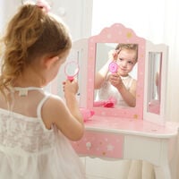 Fantasy Fields Gisele Kids Dressing Table Vanity Table With Mirror & Stool Twinkle Star Print TD-11670Q - Pink/White