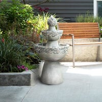 Teamson Home Garden Water Feature, Large Contemporary Water Fountain, 3 Tiered Stone Effect Indoor Waterfall Ornament with Pump, Outdoor Patio Decor - Stone grey