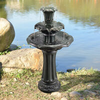 Teamson Home Garden Water Feature, Outdoor 3 Tier Water Fountain with Pump, Traditional Indoor Lily Cascading Waterfall Ornament, Tall Patio Decor - Dark grey