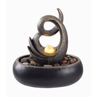 Teamson Home Indoor Tabletop Water Feature, Small Mini Zen Water Fountain Decor, Modern Spherical Desk Waterfall Ornament with Lights & Pump, Grey - Grey/Bronze