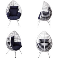 Teamson Home Outdoor Garden Patio Furniture, Large Rattan Wicker Freestanding Egg Chair with Cushion, Indoor Teardrop Lounge Seat, Blue/White - White