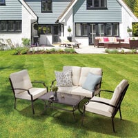 Peaktop Garden Patio Furniture Set 4-Piece Table & 3 Chairs Sofa, Beige PT-OF0004-UK