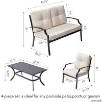 Peaktop Garden Patio Furniture Set 4-Piece Table & 3 Chairs Sofa, Beige PT-OF0004-UK - Cream/Black