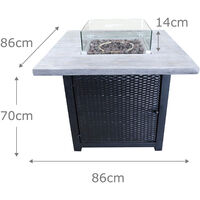 Teamson Home Outdoor Garden Rattan Propane Gas Fire Pit Table Burner, Smokeless Firepit, Patio Furniture Heater with Glass Screen, Lava Rocks & Cover