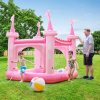 Teamson Kids Water Inflatable Giant Paddling Pool with Sprinkler Outdoor Pink Castle for Boys & Girls with Accessories TK-48271PC-UK/EU