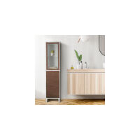 Teamson Home Tyler Wooden Bathroom Linen Tower Floor Tall Cabinet 33 cm x 38.2 cm x 160 cm Glass Door 2 Tone White/Brown EHF-F0009 - Brown/White