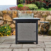 Teamson Home Outdoor Garden Rattan Propane Gas Fire Pit Table Burner, Smokeless Firepit, Patio Furniture Heater with Glass Screen, Lava Rocks & Cover