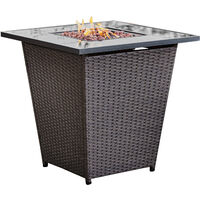 Teamson Home Outdoor Gas Fire Pit Table, Smokeless Firepit, Garden Heater, Includes Lava Rocks & Cover - Rattan Base/Tempered Glass Top - 40,000 BTU - 76 x 76 x 73 (cm)