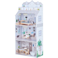 Olivia's Little World Deluxe Penthouse Dolls House Wooden Doll House Purple 4.3ft With 8 Doll Accessories Doll Furniture TD-11683D - Grey