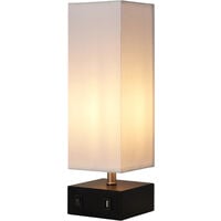 Teamson Home Colette Table Lamp with Built-In USB Port, Standing Light & White Square Shade, Modern Lighting for Living Room, Bedroom or Dining Room - White / Black