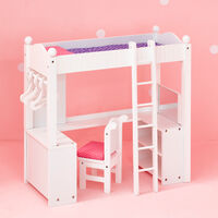 White Doll Bunk Bed with Desk Olivia's World 18" Wooden Furniture Toy TD-0204A - White