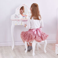 Fantasy Fields By Teamson Swan Lake Girls Wooden Vanity Stool Kids Dress Up TD-12890A - white / pink