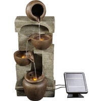 Teamson Home Garden & Outdoor Solar Powered Water Feature with Lights, Cascading Water Fountain, 4 Tier Pot Indoor Waterfall Decor & Battery Back Up - Stone/Bronze