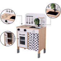 Teamson Kids Little Chef Contemporary Interactive Wooden Toy Kitchen Set with Adjustable-Height Legs Pretend Play Black/White TD-13554C