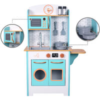 Teamson Kids Little Chef Small Retro Wooden Play Kitchen Toy Pretend Play Set with Interactive Features & 7 Role Play Accessories Blue/White TD-13629A - Blue/White