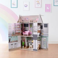 Olivia's Little World Dreamland Farmhouse Kids Interactive Wooden Dolls House 3 Floors with 13 Doll Furniture Accessories White TD-13632A - White