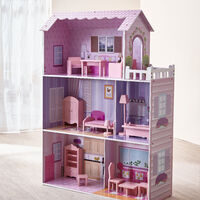Olivia's Little World Tiffany Large Dreamland Dolls House Wooden Doll House Pink 3.7ft With 13 Doll Accessories KYD-10922A - Pink