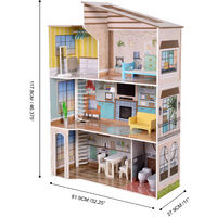 Olivia's Little World Large Dreamland Mediterranean Contemporary Kids Interactive Wooden Dolls House 3 Floors with 17 Doll Furniture Accessories Multi TD-13551B - Multi
