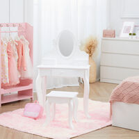 Fantasy Fields By Teamson Rapunzel Kids Dressing Table Vanity Set With Mirror, Drawers & Chair Stool For Children White TD-12851B - White