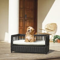 Teamson Pets Clotho Indoor Outdoor Wicker Rattan Cat or Small Dog Bed Sofa Lounger Water Resistant with Removeable Washable Cushion Brown ST-N10006-UK