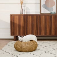 Teamson Pets Indoor Wicker Cat or Small Dog Bed, Bowl Shaped Lounger Basket with Removable Washable Cushion Tan/Cream, Neith Collection ST-N10003-UK - Tan
