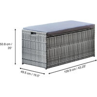 Teamson Home Outdoor Garden Patio Furniture, 2 In 1 Rattan 336 Litre Large Storage Box & Bench Seat with Grey Cushion, Weather-Resistant, Grey