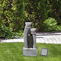 Teamson Home Garden & Outdoor Solar Powered Water Feature with Lights, Cascading Water Fountain, Slate Grey Indoor Waterfall Decor & Battery Back Up