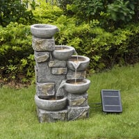 Teamson Home Garden & Outdoor Solar Powered Water Feature with Lights, Cascading Water Fountain, 4 Tier Bowl Indoor Waterfall Decor & Battery Back Up