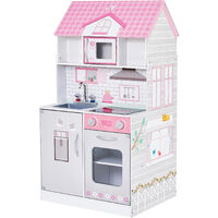 Olivia's Little World 2-in-1 Dolls House Play Kitchen Toy Kitchen With Doll Furniture And Kitchen Accessories TD-12515P - Pink / Grey