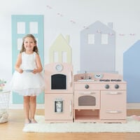 Pink Wooden Toy Kitchen with Fridge by Teamson Kids Play Kitchen TD-11413P - Pink