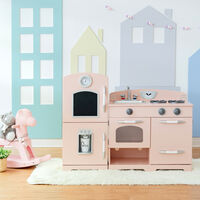 Pink Wooden Toy Kitchen with Fridge by Teamson Kids Play Kitchen TD-11413P