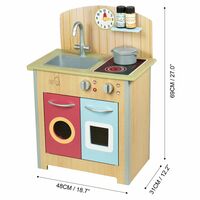 Teamson Kids Little Chef Porto Classic Small Wooden Kitchen Playset with Interactive Features and 4 Pretend Play Cooking Accessories Natural/Multi TD-13595C