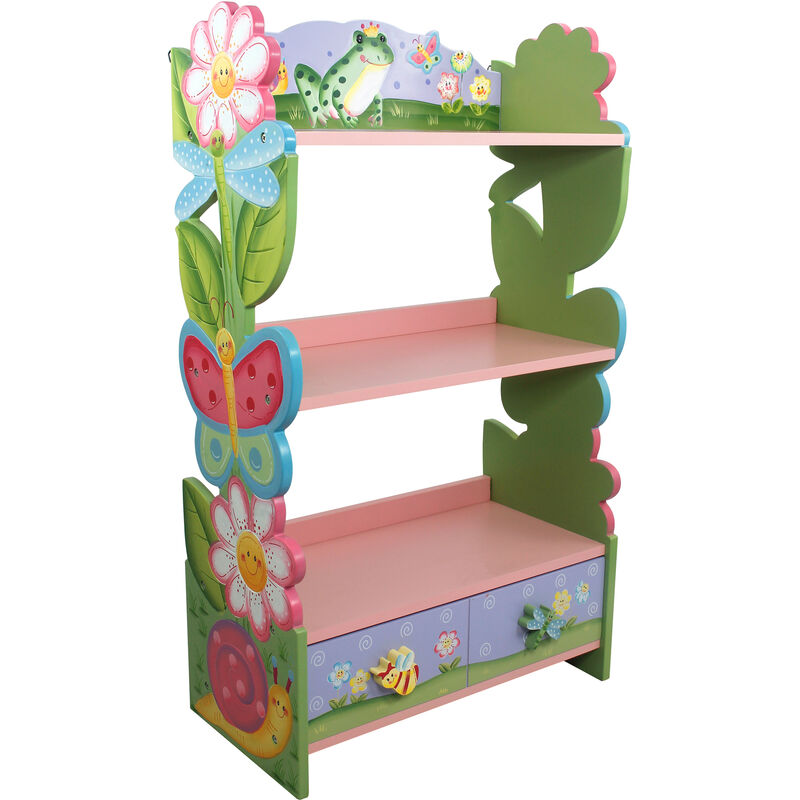 Fantasy Fields por Teamson Kids Magic Garden Grande Librería de Madera para Niños, Estantería de 3 Niveles y Cajón, Organizador de Libros con Almacenamiento