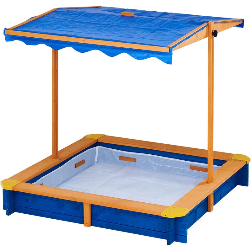 Teamson Kids Arenero Grande de Madera para Exteriores con Tapa, Toldo Giratorio y Altura Ajustable, Juguete de Arena de Jardín con Cubierta para Niños y Niñas