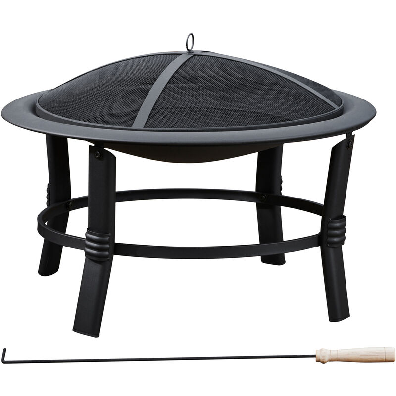 Teamson Home Jardín 67cm Brasero de Leña Grande, Hoguera para Leña Al Aire Libre, Meubles De Exterior, Chimenea, Calentador De Hoguera, Quemador de Leña , Metal con Tapa y Atizador