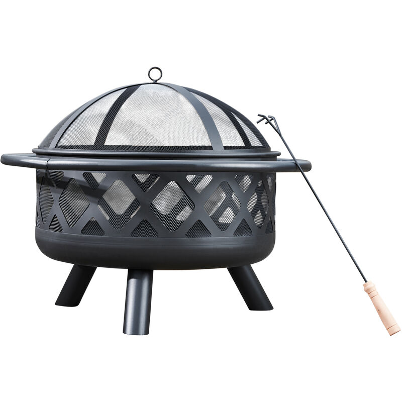 Teamson Home Jardín 76cm Brasero de Leña Grande, Hoguera para Leña Al Aire Libre, Meubles De Exterior, Chimenea, Calentador De Hoguera, Quemador de Leña , Metal con Tapa y Atizador