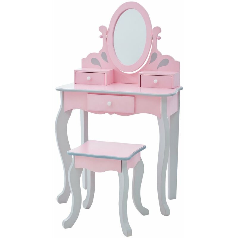 Teamson Kids 'Rapunzel' Tocador Rosa de Madera Con Espejo y Taburete TD-12851A